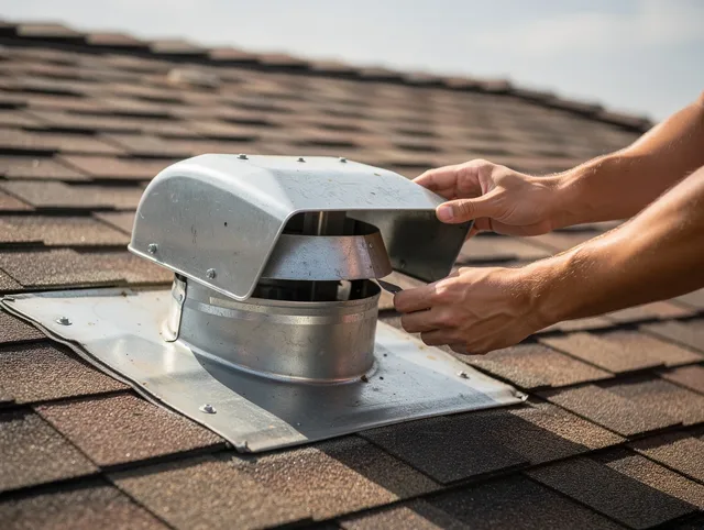 View Park-Windsor Hills Dryer Vent Cleaning certified technician safely cleaning a roof-mounted dryer vent in View Park-Windsor Hills