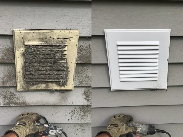 View Park-Windsor Hills Dryer Vent Cleaning technician installing high-quality dryer vent cover at a residential property in View Park-Windsor Hills