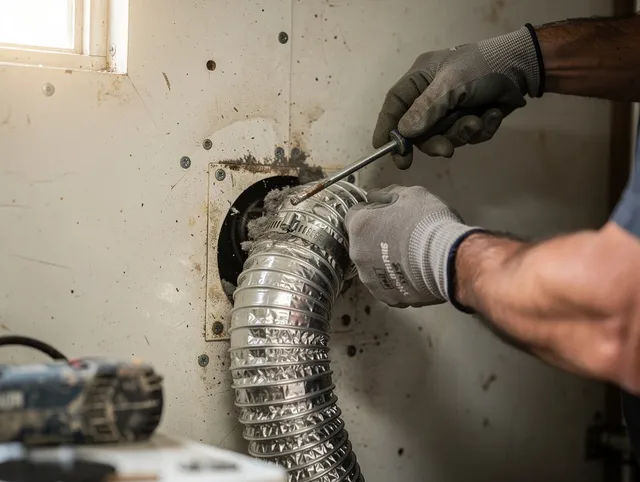 View Park-Windsor Hills Dryer Vent Cleaning technician performing precise dryer vent hose installation in View Park-Windsor Hills